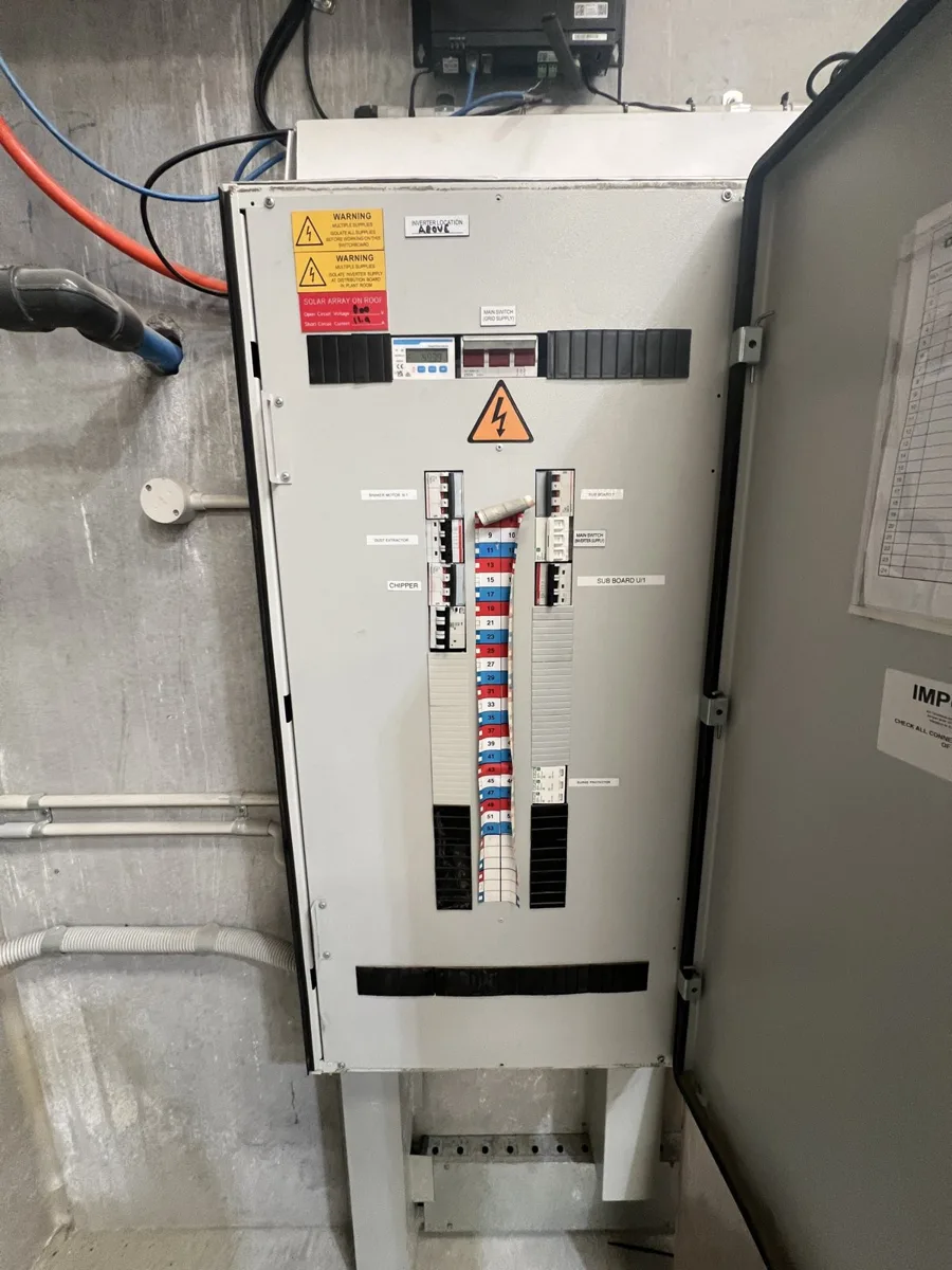 Main switchboard with the new solar supply at Custom Bench Tops