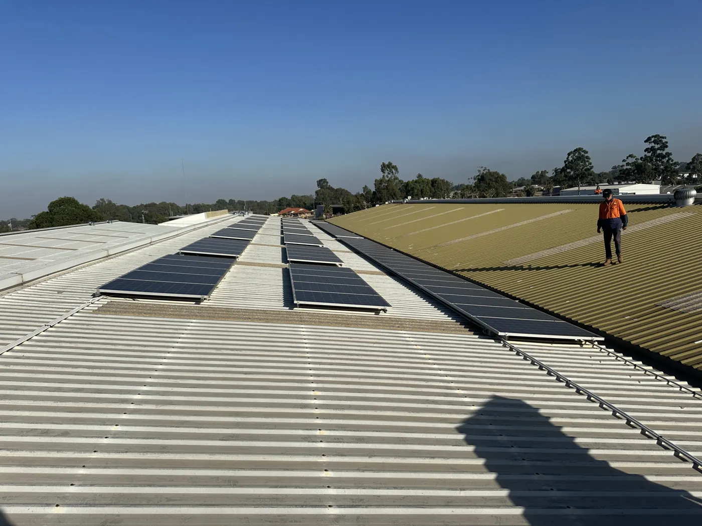 Long rows of solar panels across the Maddington factory roof