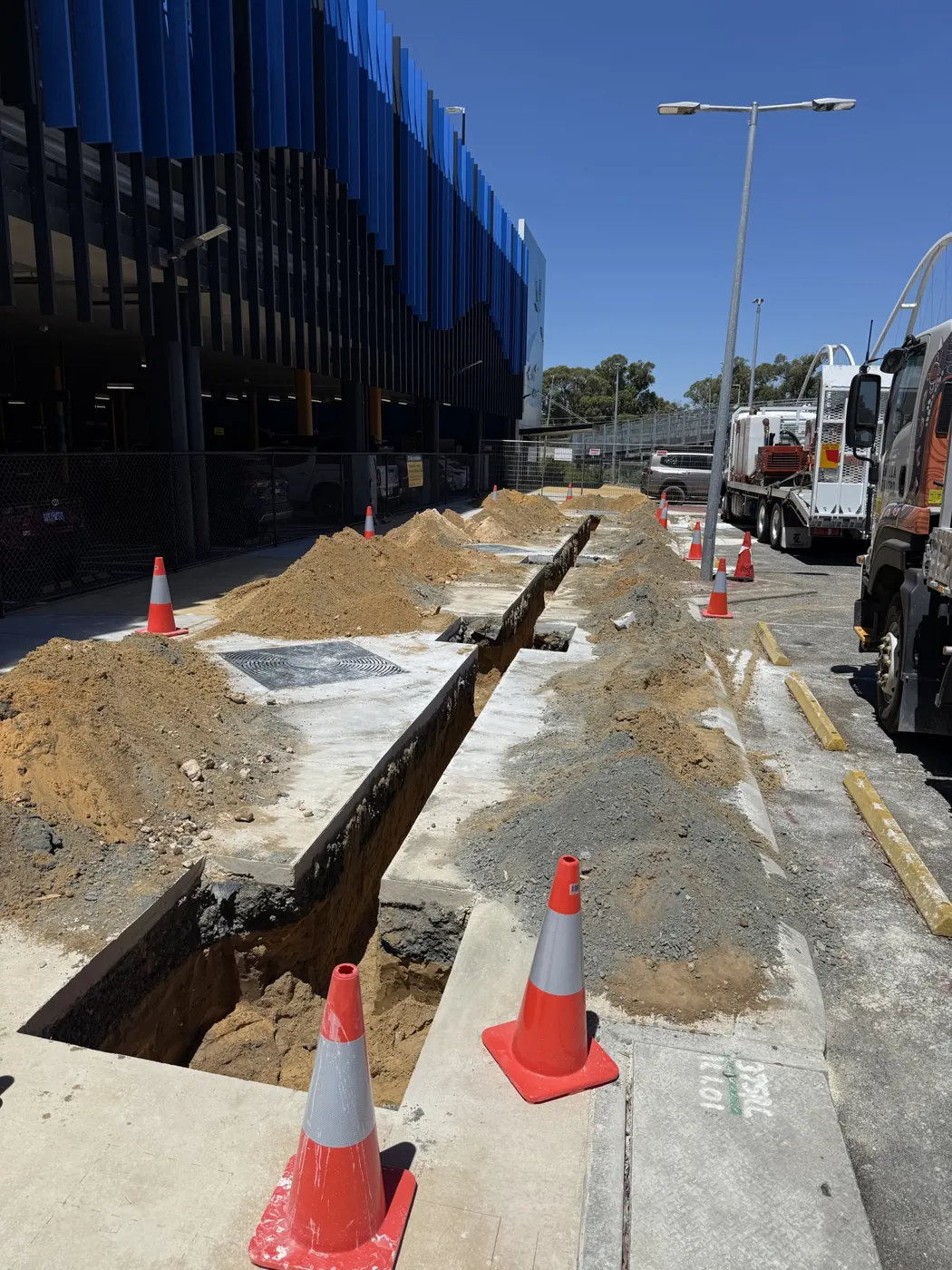 Trenching works beside the Mandurah Station car park