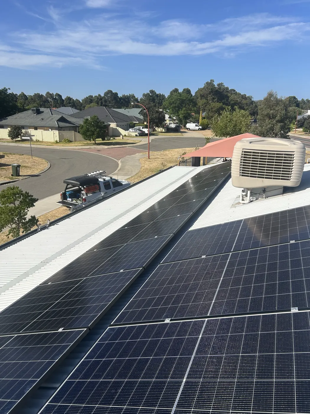 Solar panels on the metal roof of a MercyCare home in Seville Grove